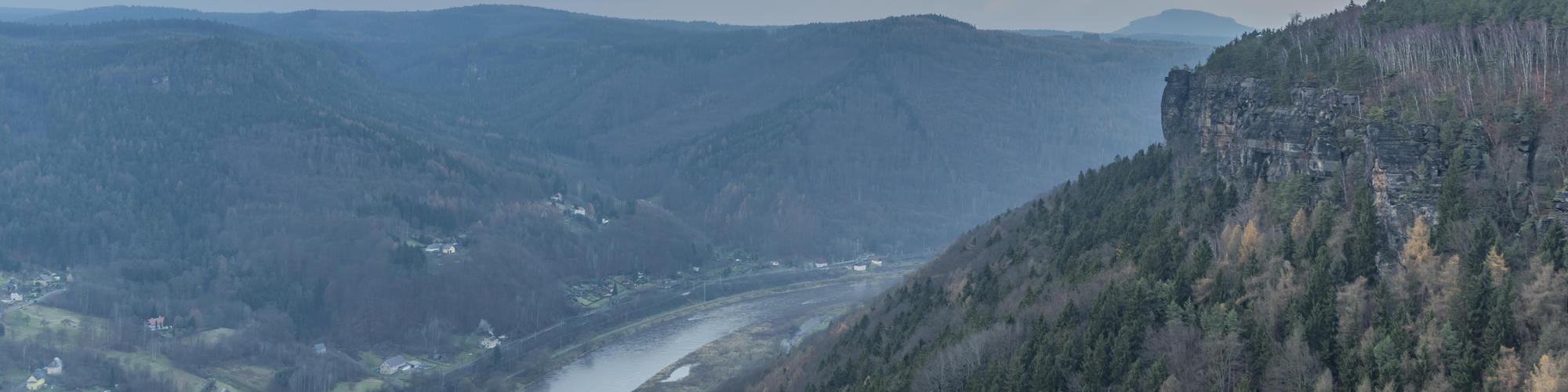 ruzova view point rock over valley river labe ruzova view point rock over valley river Labe autumn evening