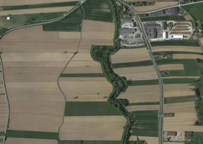 Areal shot of fileds and surrounding land use in Lafnitz