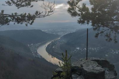 ruzova view point rock over valley river labe autumn evening