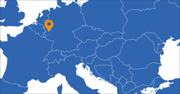 Blue map of Europe with an orange pin on County of Euskirchen