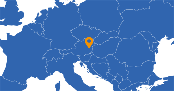 Blue map of Europe with an orange pin on Lafnitz catchment