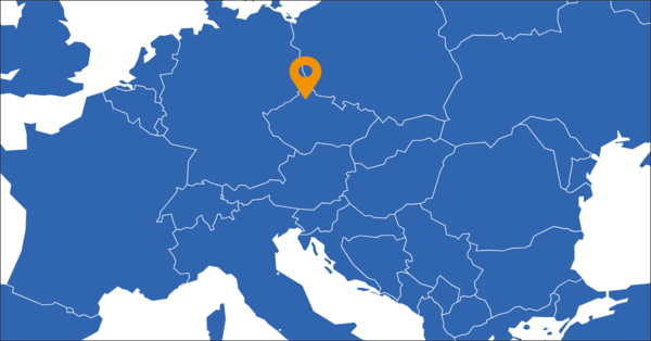 Blue map of Europe with an orange pin on National Park Bohemian Switzerland & Krasna Lipa